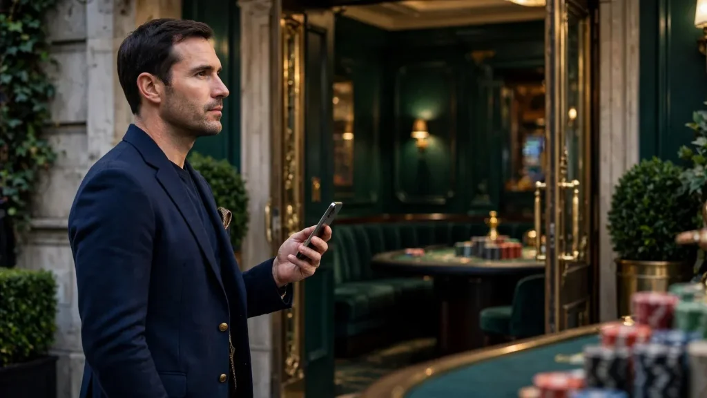 Elegant UK casino welcome offer scene with an anonymous player