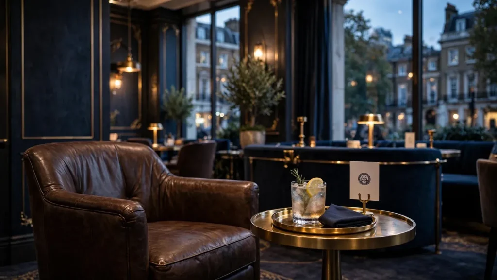 Elegant London VIP casino lounge with responsible gambling cues