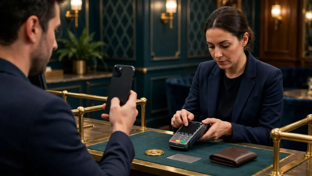 Player making a Solana payment at a UK casino cashier