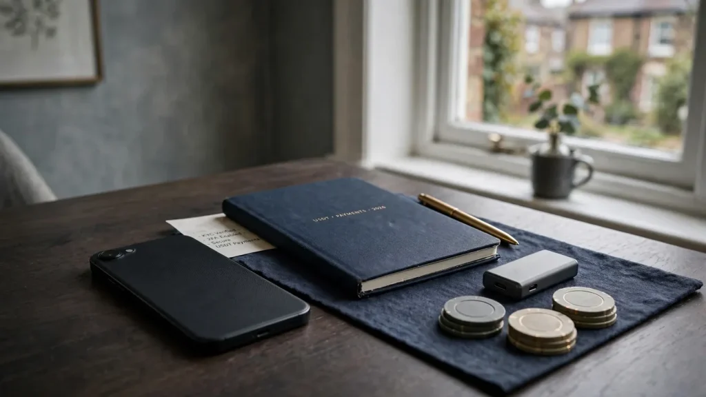 Phone and payment tools representing USDT casino verification in the UK
