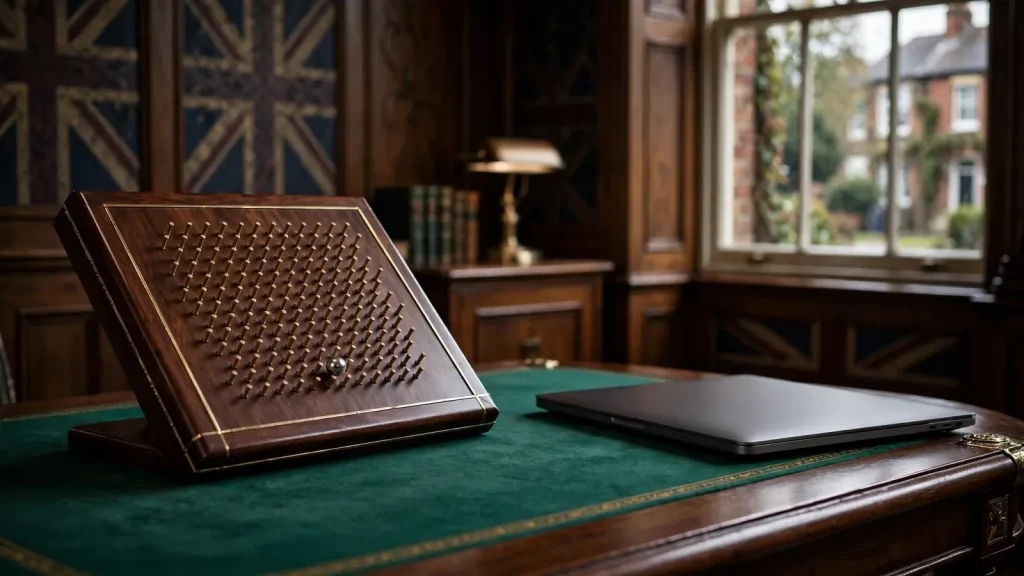 British casino-style scene with peg board and silver ball